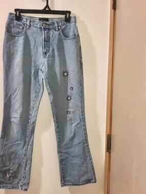 Women Size 4/5 Celestial Embroidered Jeans Light Wash Flare Y2K 90s